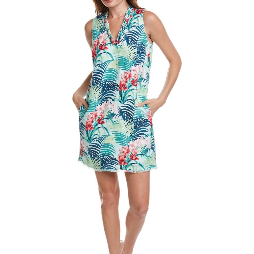 Tommy Bahama Florida Fauna Ruffle Linen Shift Dress In Blue
Size: XS